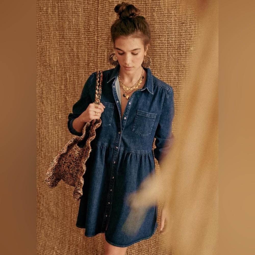 NWT Sezane Leana Dress. Blue Denim. 34